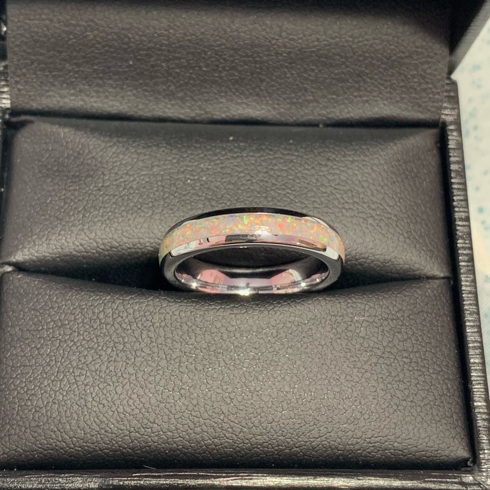 Opal Silver Tungsten Ring